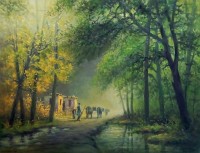 Hanif Shahzad, Village Life, 21 x 28 Inch, Oil on Canvas,  Landscape Painting, AC-HNS-120